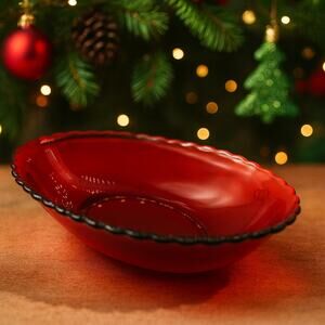 Anchor Hocking Royal Ruby Red Oval Scalloped Bowl